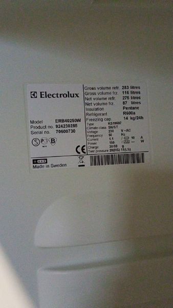Холодильник двокамерний Electrolux ERB40250W 150W 275+87л sn 70600730 n546 000051095 фото