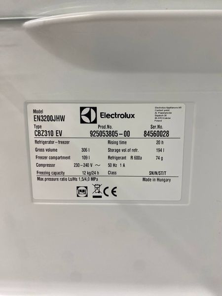 Холодильник двокамерний Electrolux EN3200JHW 194+109л 240W sn 84560028 n 414 000048799 фото