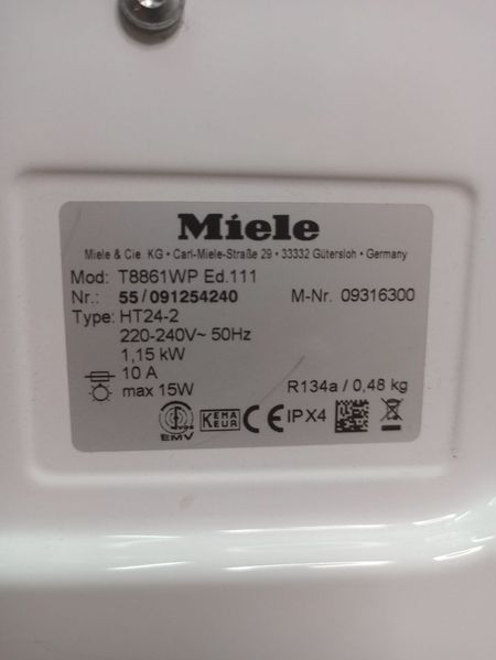 Сушильна машина Miele T 8861 WP 1150w 7 кг sn 55091254240 309е 000040862 фото