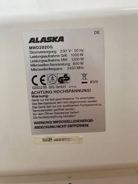 Мікрохвильова піч Alaska MWD2820G 1200W sn SO29W0897G 000048491 фото