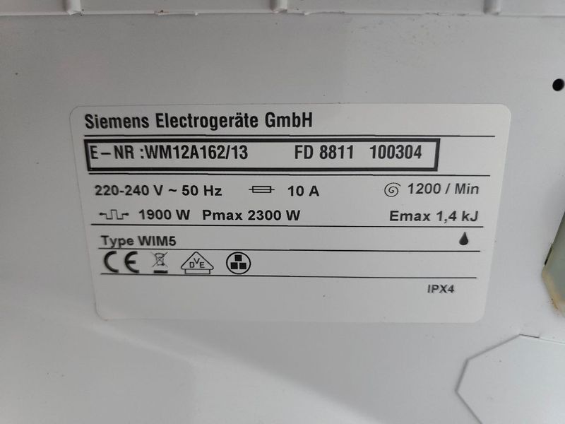 Стиральная машина SIEMENS WM12A162 2300W 6кг sn 8811100304 000051132 фото