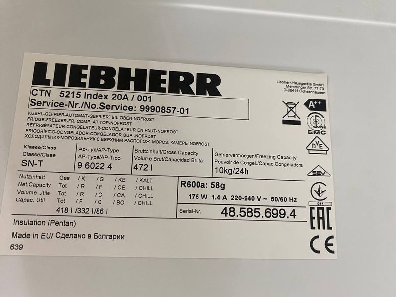 Холодильник двухкамерный Liebherr CTN 5215 sn 485856994 000047954 фото