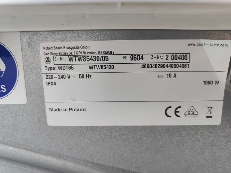 Сушильна машина Bosch Serie6 WTW85430 05 1000W 8кг sn 9604200406 000052895 фото