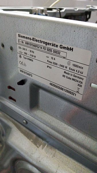 Пральна машина Siemens WM16Y840FG 2400W 7кг sn 920500032 000051295 фото
