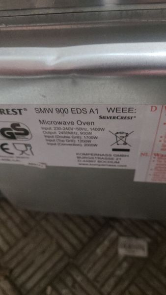 Мікрохвильова піч SilverCrest SMW 900 EDS A1 900W sn 000047231 фото