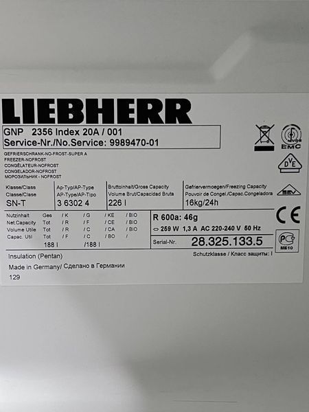 Морозильна камера Liebherr GNP 2356 Index 20A 001 188л 6 полиць 259w sn 283251335 392е 000036960 фото