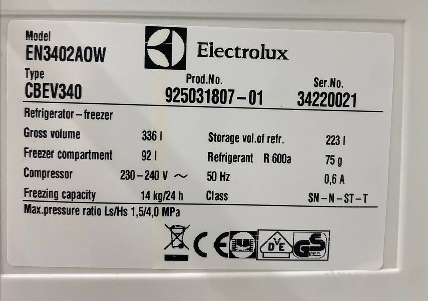 Холодильник двокамерний Electrolux EN3402AOW 223+92л 144W sn 34220021 n 420 000048805 фото