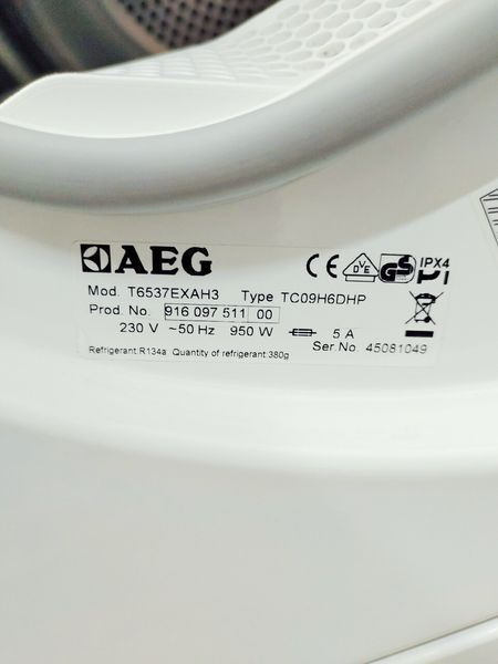 Сушильна машина AEG Protex T6537EXAH3 950w 7кг sn 45081049 000044806 фото