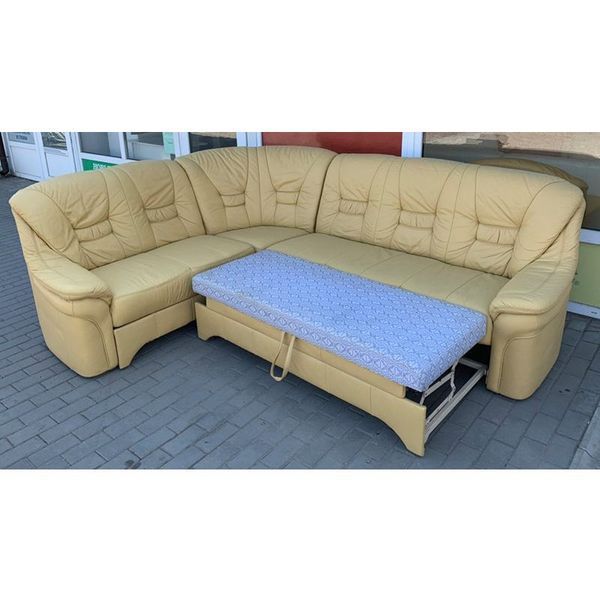 Угловой диван кожаный бежевый 0803080307 000009130 фото
