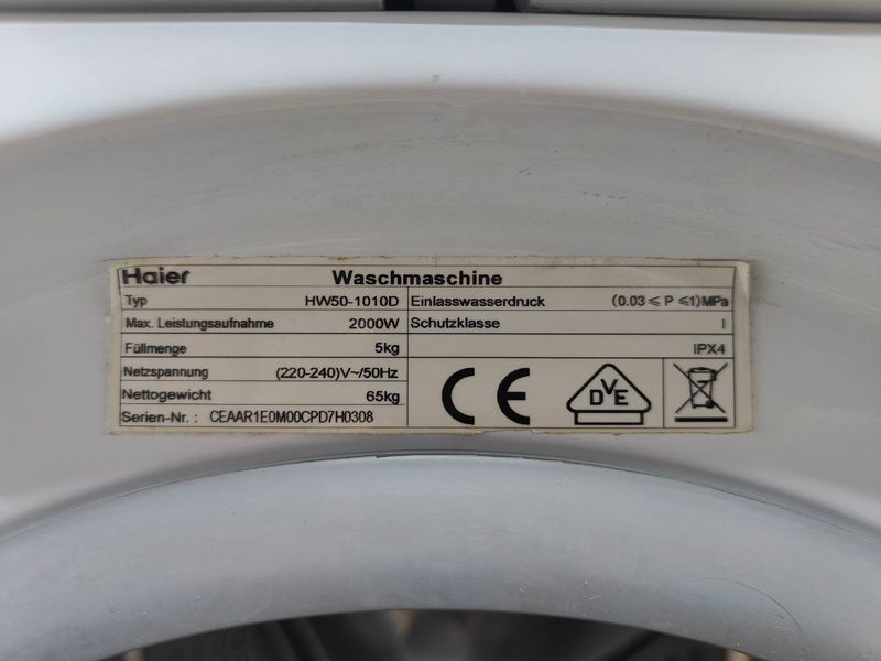 Пральна машина Haier HW50 1010D 2000W 5кг sn CEAAR1E0M00CPD7H0308 000051682 фото