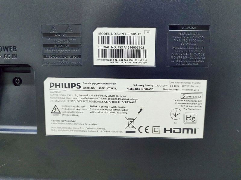 Телевизор 40 Philips 40PFL3078K 12 LED Full HD 000045284 фото