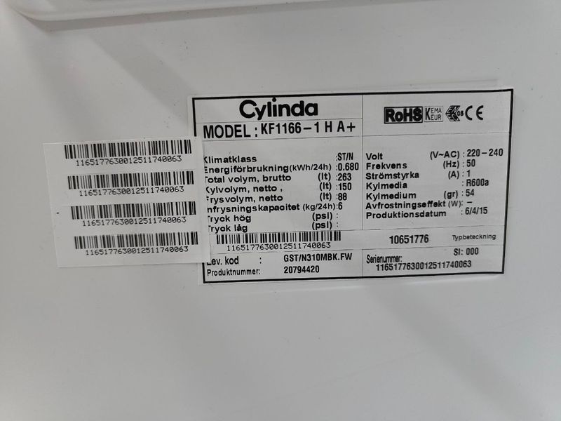 Холодильник Cilinga KF1166 100W 150+88л sn 20794420 n630 000053001 фото