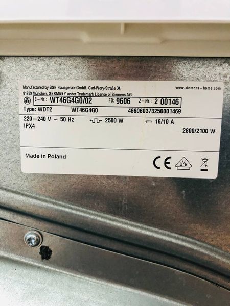 Сушильна машина Siemens IQ500 WT46G4G0 2800w 7 кг sn 9606 200146 000045668 фото