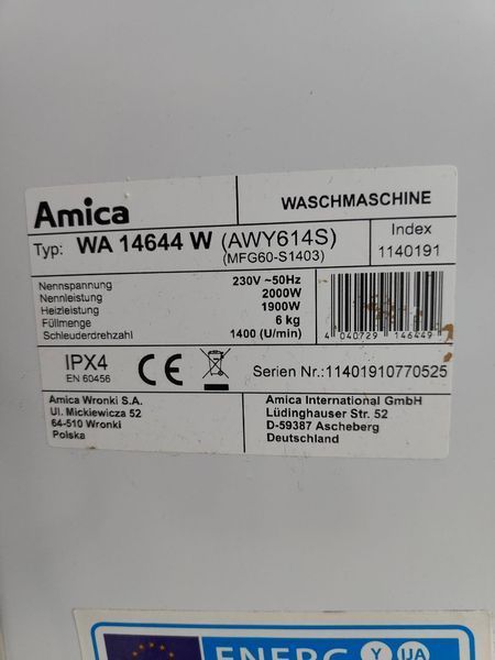 Пральна машина Amica WA14644W 2000W 6 кг sn 11401910770525 000051140 фото