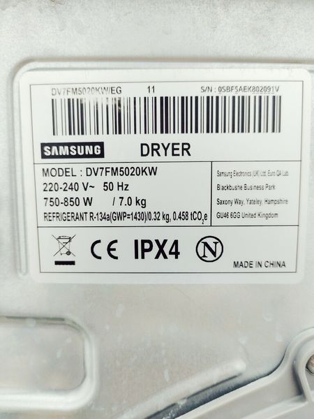 Сушильна машина Samsung DV7FM5020KW 850w 7 кг sn 0SBF5AEK802091V 000041868 фото