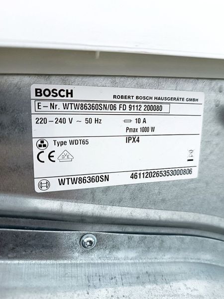 Сушильна машина BOSCH Avantixx WTW86360SN 06 1000w 7 кг sn 9112 200080_п16_339 000046215 фото