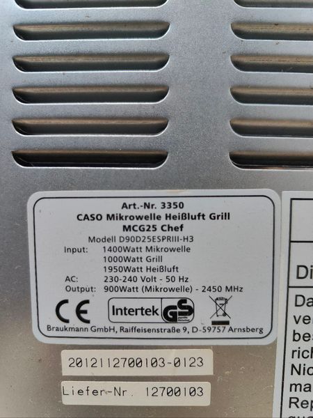 Микроволновая печь Caso MCG 25 1400W sn 12700103 000050459 фото