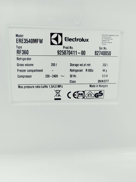 Холодильник однокамерний Electrolux ERE3540MFW 352л sn 82740050_п10_н298 000045030 фото