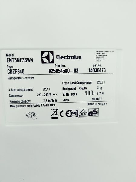 Холодильник двокамерний Electrolux ENT5NF33W4 220+92л 117w sn 14030473_номер 9_70 партія 2 000040162 фото