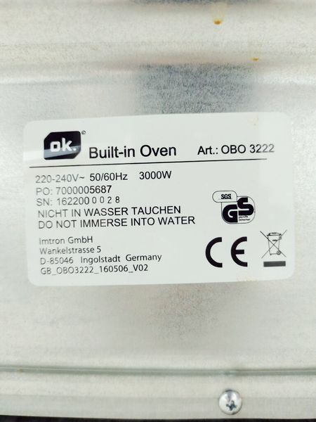 Електродуховка OK OBO 3222 3000w sn 1622000028 000040651 фото