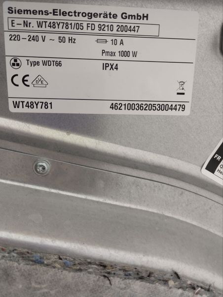 Сушильная машина Siemens WT48Y781 8 кг sn 462100362053004479 000046906 фото