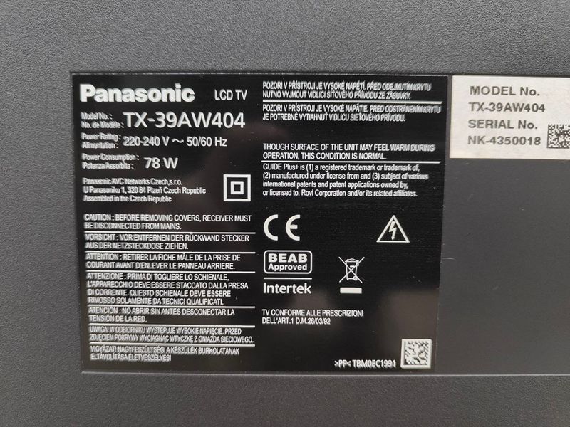 Телевизор Panasonic TX39AW404 78W sn NK4350018 000051508 фото
