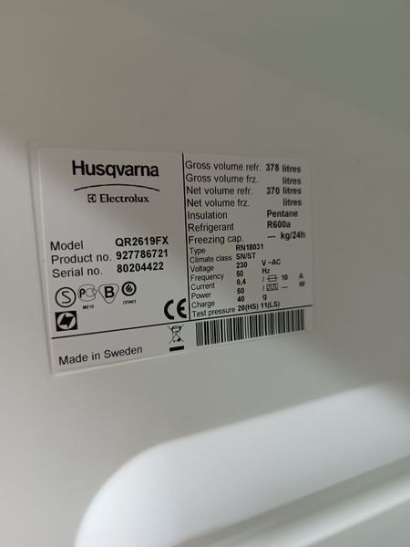 Комплект холодильник і морозилка Husqvarna QT3549FX QR2619FX sn 81901556 80204422_п10_н293_292 000045034 фото