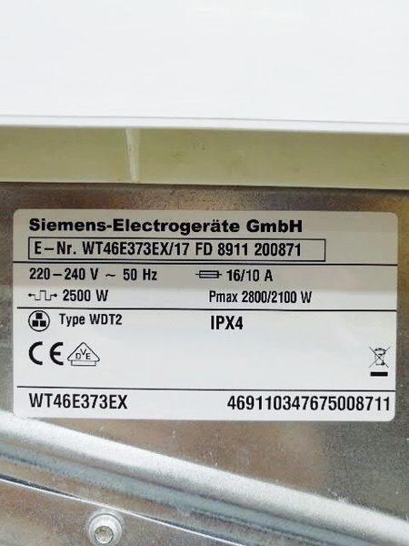 Сушильна машина Siemens WT46E373EX 17 2800w 7 кг sn 8911 200871 000034617 фото