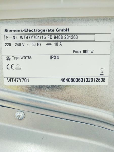 Сушильна машина Siemens IQ800 WT47Y701 15 1000w 8 кг sn 9408 201263 000041056 фото