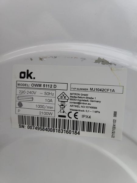 Пральна машина OK OWM5112D 2100W 5кг sn 00749584008183160184 000051143 фото