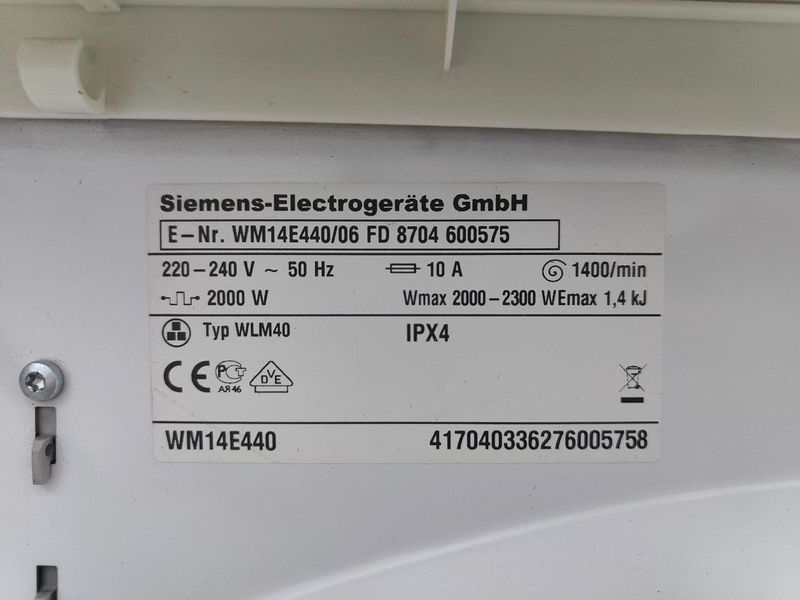 Пральна машина Siemens E 14 44 WM14E440 06 2300W 6 кг sn 8704 600575 000052280 фото