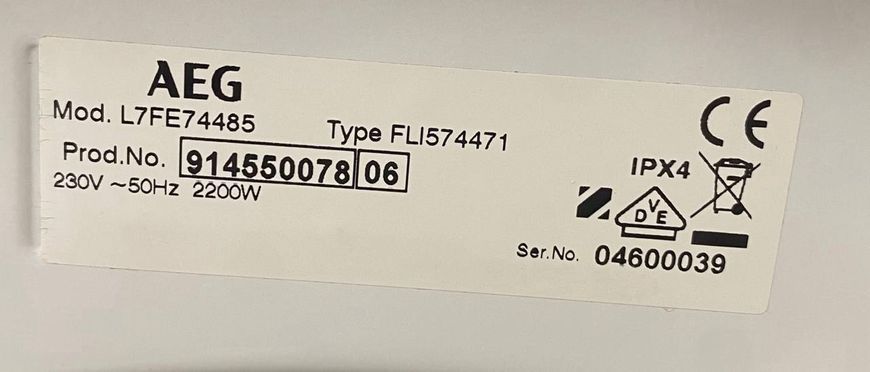 Стиральная машина AEG L7FE74485 2200W 8кг sn 04600039 000048253 фото