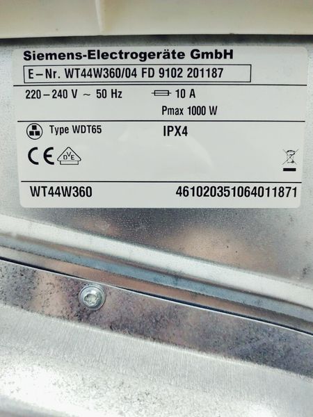 Сушильна машина Siemens IQ500 WT44W360 04 1000w 8 кг sn 9102 201187 000039067 фото