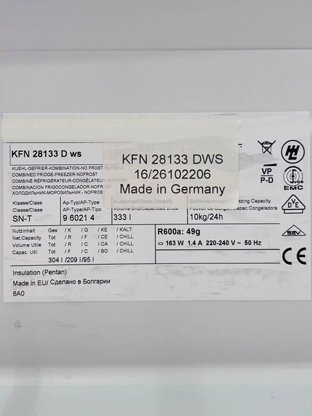 Холодильник двокамерний Premium KFN 28133 D ws 209+95л 163w sn 1626102206 450е 000037417 фото