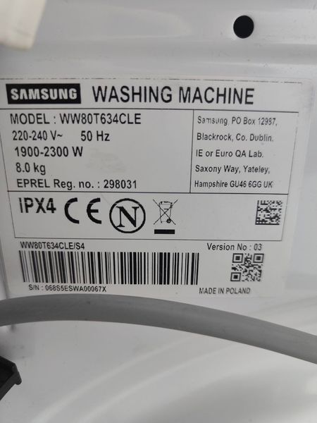 Пральна машина Samsung WW80T634CLE 2300W 8кг sn068S5ESWA00067X n515 000050816 фото