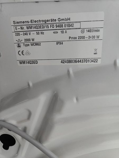 Пральна машина Siemens WM14Q3ED 2400W 7кг sn 940801042 000050434 фото Пральна машина Siemens WM14Q3ED 2400W 7кг sn 940801042 000050434 фото