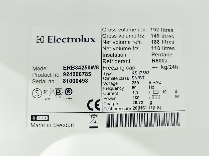 Холодильник двокамерний Electrolux ERB34250W8 188+118л 160w sn 81000498_п10_н297 000045028 фото