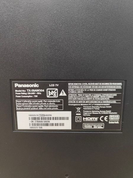 Телевізор Panasonic TX39AW304 75W sn 27350686500206 000050555 фото