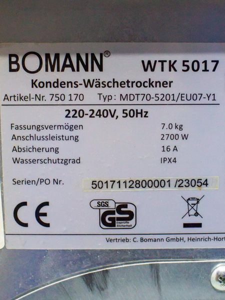 Сушильная машина Bomann WTK 5017 000031550 фото
