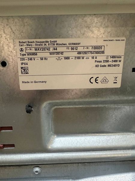 Стиральная машина Bosch HomeProfessional WAY28742 44 2400W 8кг sn 9612200020 000054600 фото