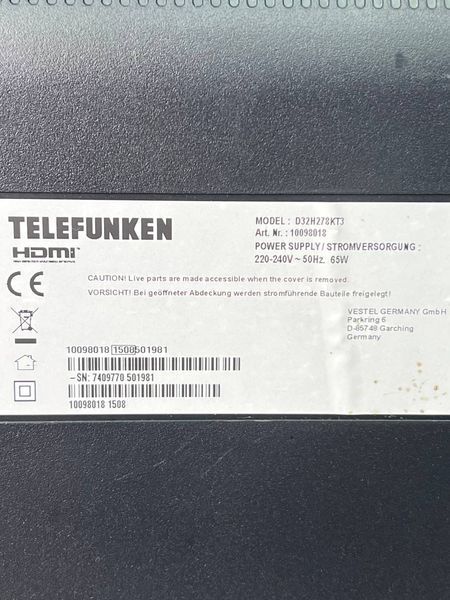Телевізор 32 Telefunken D32H278KT3 LED 65w sn 7409770501981 000039794 фото