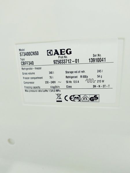 Холодильник двокамерний AEG S73400CNS0 245+76л 215w sn 13910041 000040333 фото