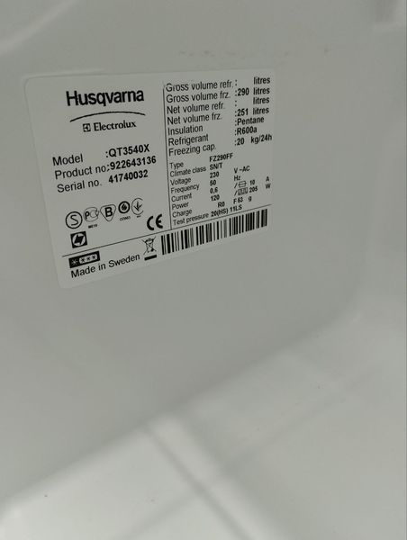 Морозильная камера Husqvarna QT3540X sn 41740032 n 370 000047102 фото