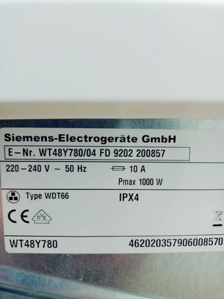 Сушильна машина Siemens IQ890 WT48Y780 04 1000w 8 кг sn 9202 200857 000042693 фото