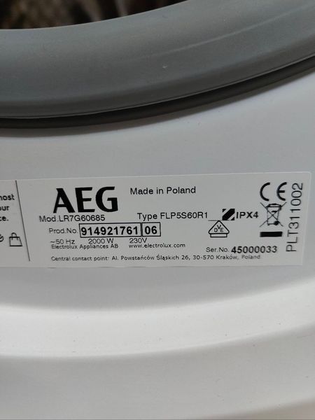 Пральна машина AEG Series 7000 LR7G60685 2000W 8кг sn 45000033 000051847 фото