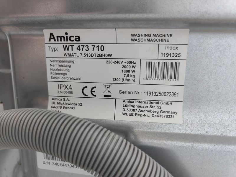 Пральна машина вертикальна Amica WT 473 710 2000W 7.5кг sn 11913250022391 000053437 фото