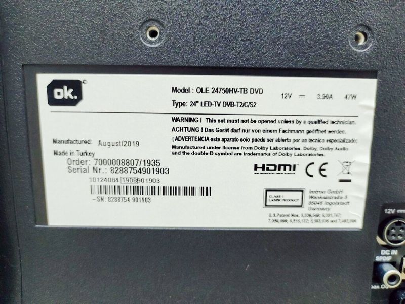 Телевизор 24 OK OLE 24750HV DVD LED HD 000041881 фото