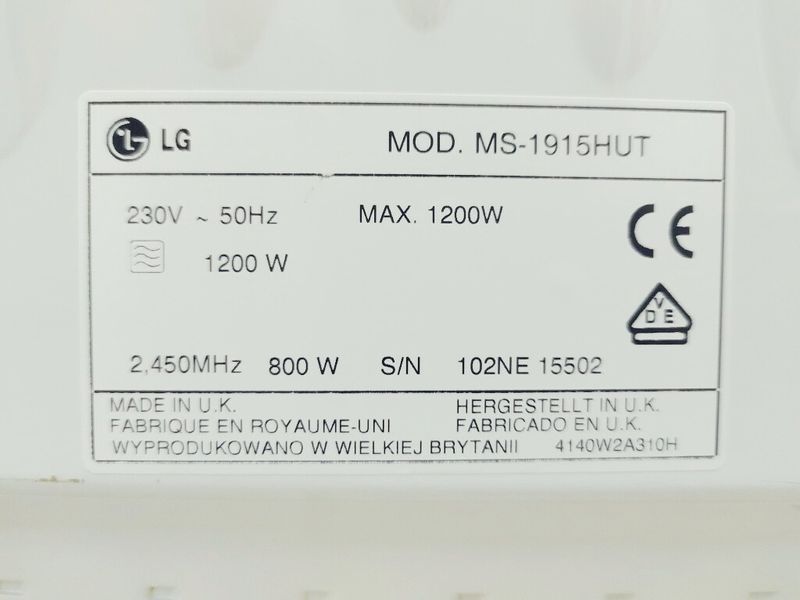 Мікрохвильова піч LG MS 1915HUT 1200w sn 102NE15502 000040995 фото