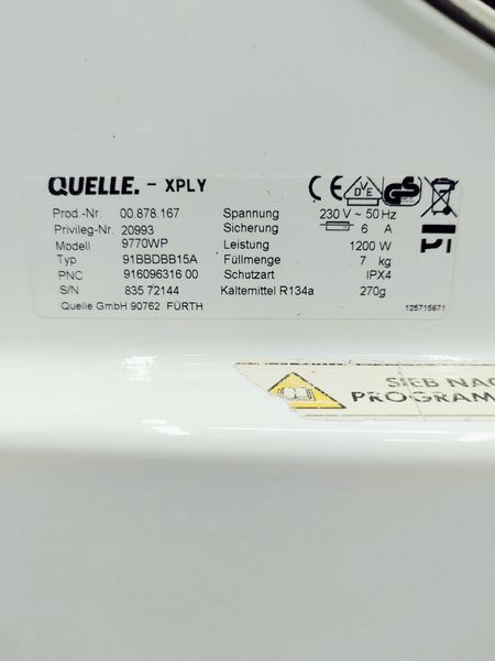 Сушильна машина Privileg 9770WP 1200w 7кг sn 83572144 000041101 фото