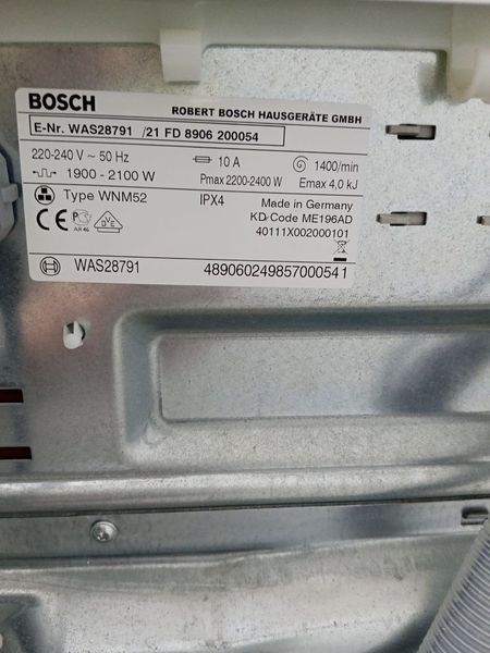 Стиральная машина Bosch WAS28791 2400W 6кг sn 8906200054 000051181 фото